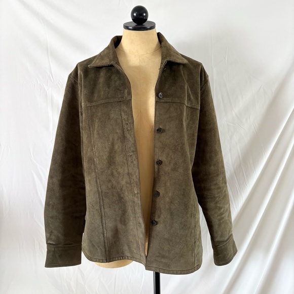 Ami Jackets & Blazers - Vintage 90s AMI olive green genuine leather button up jacket large suede indie